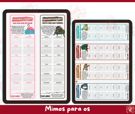 Marcador de páginas - Calendário Zoológico